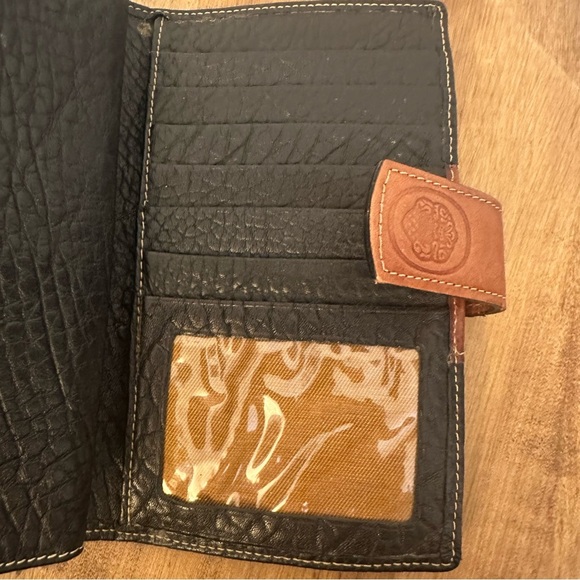 Mundi Long Wallet Brown Black Pebble Leather Gold Hardware Snap Coin Pocket Card - Picture 11 of 16